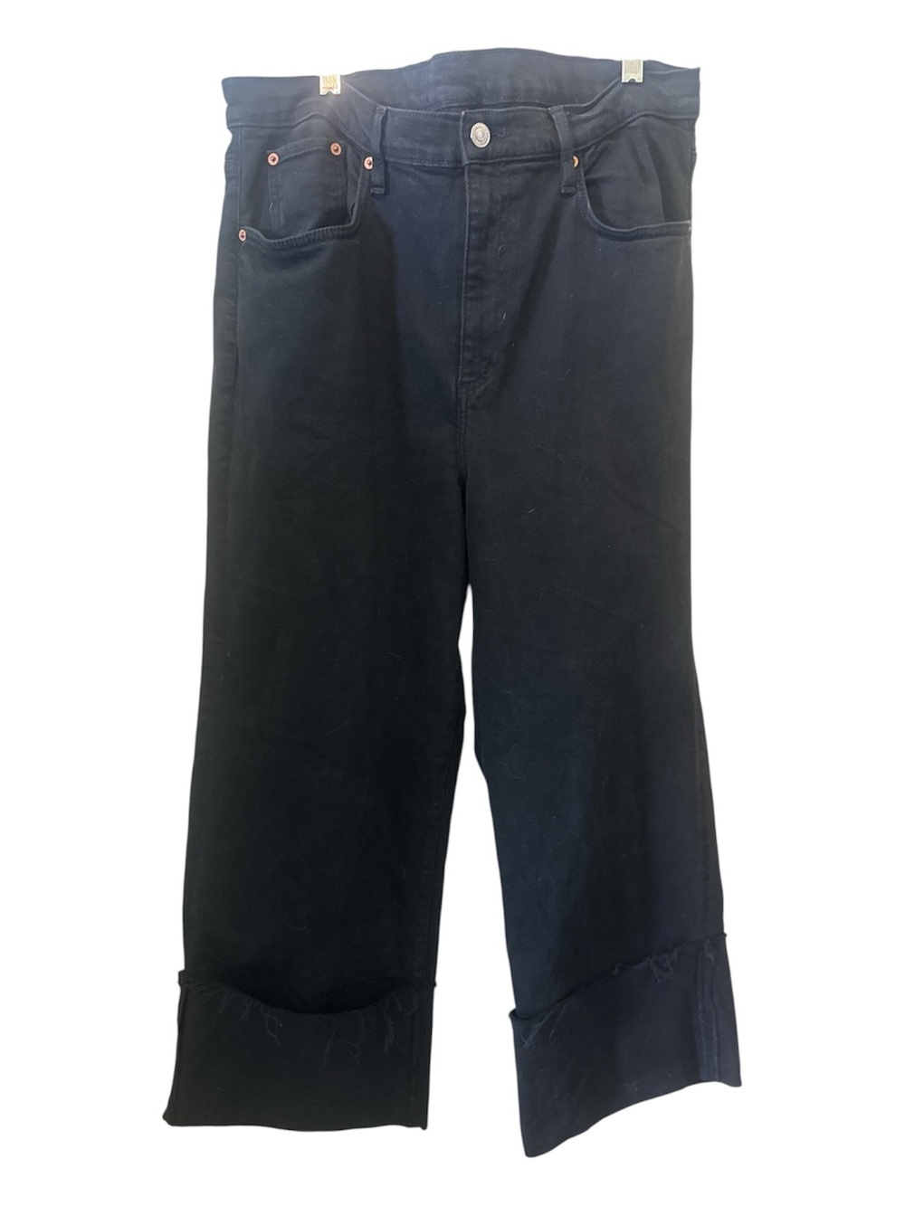 The Folded Up Wide Leg Jeans Black Denim 5 Pocket Design High Rise